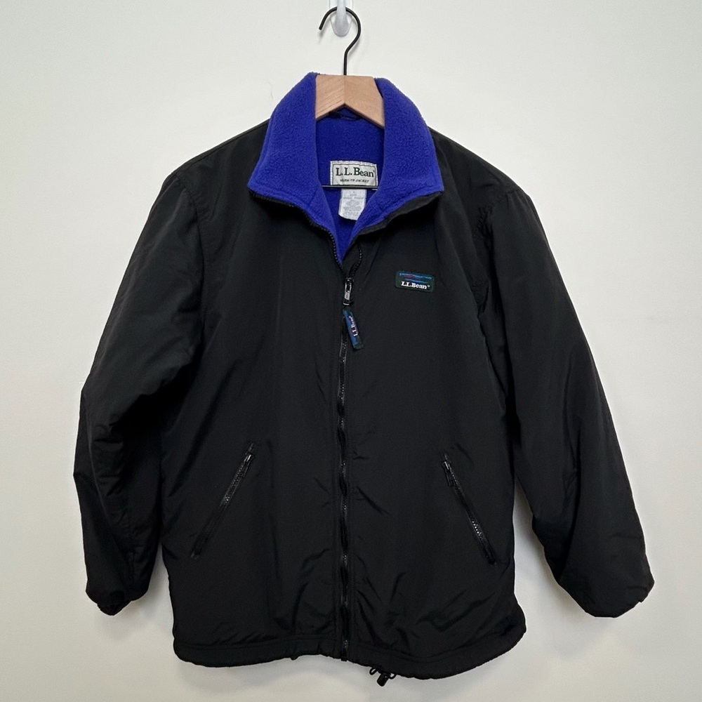 Vintage L.L. Bean Warm-Up Jacket S Black Nylon Fleece Lined 90s Retro Outdoor